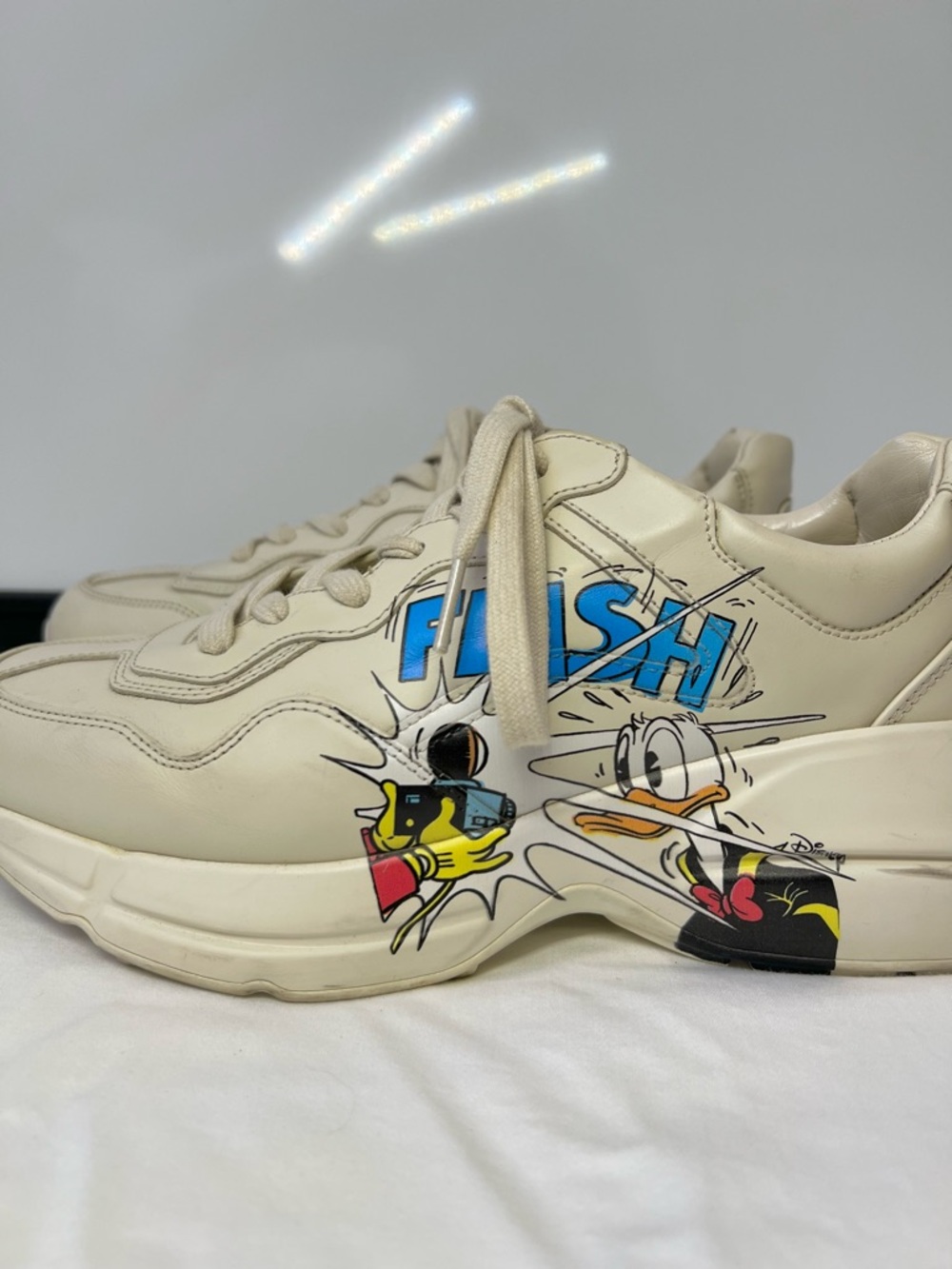 Gucci x Disney Rhyton “Donald Duck Flash” Leather Chunky Sneakers Size 8 - Picture 2 of 14